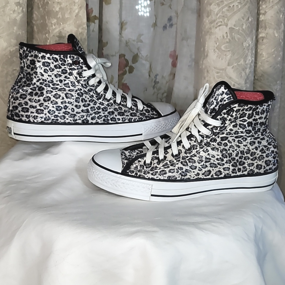 Converse All Star Sequin Cheetah High Top Chucks Sneakers, women's 8.5